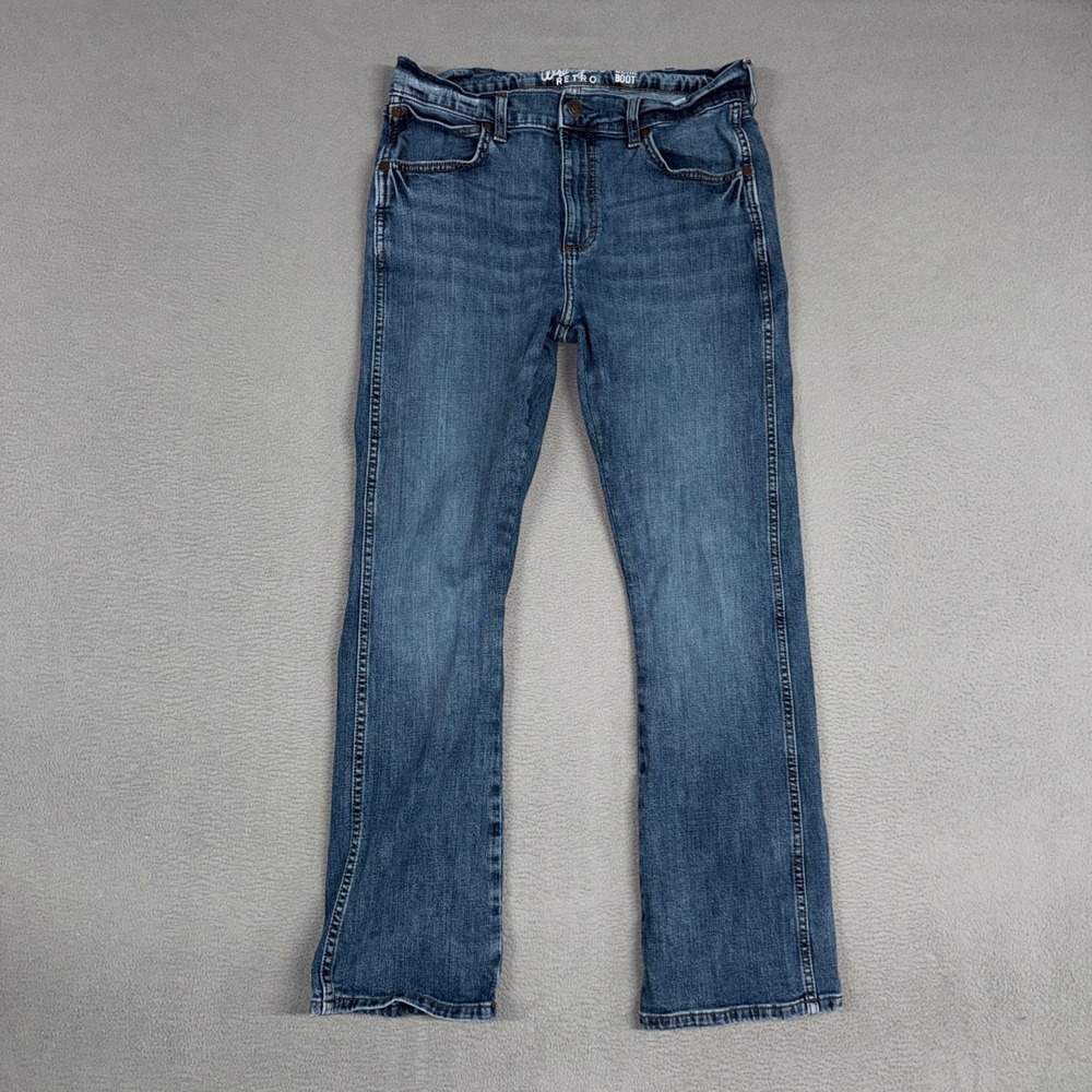 Wrangler Jeans Mens 32x32 (Fit 30x30) Blue Retro Slim Boot Western Stretch Denim